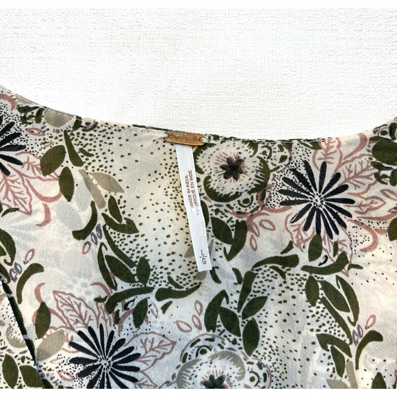Free People Stealing Fire Dress Womens Size L Cream Green Floral Babydoll Boho - Picture 4 of 8